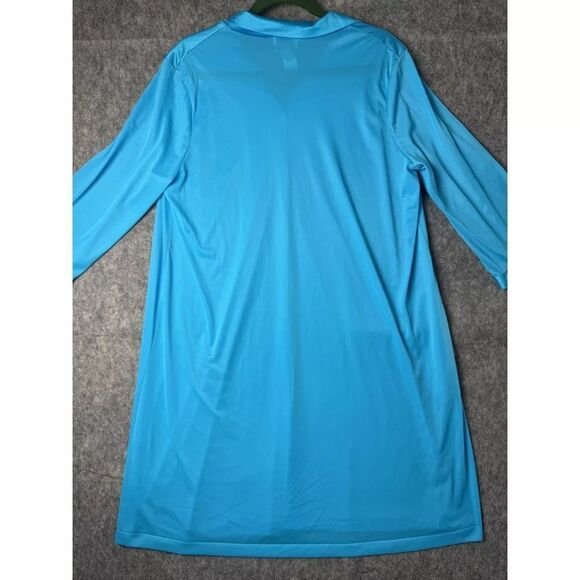Vanity Fair Pajama Top Women's Large Aqua Blue 100% Nylon Pockets Button Front - Picture 7 of 7